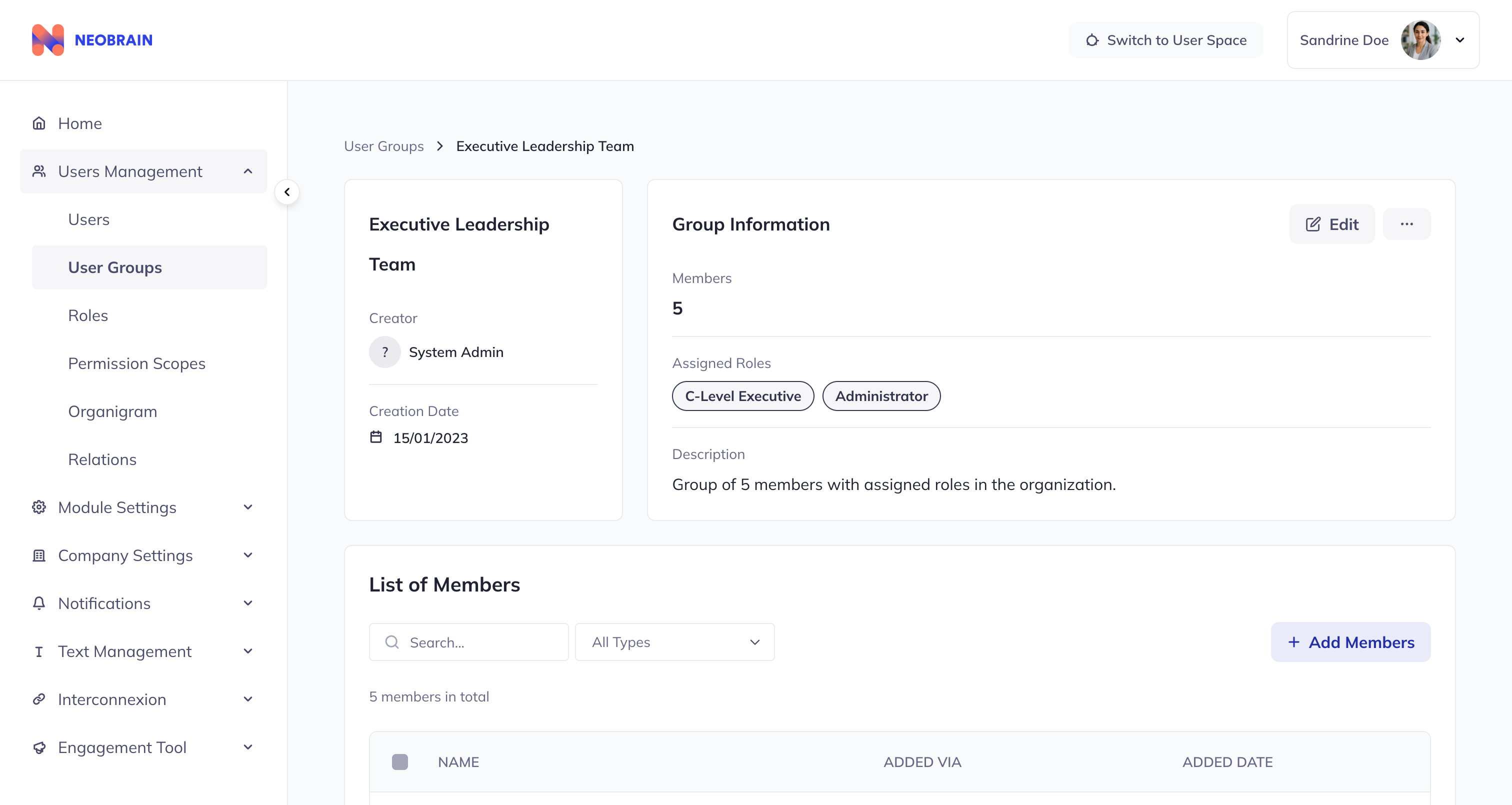 Vue détaillée du groupe